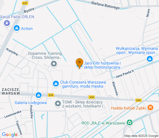 Mapa dojazdu do warsztatu samochodowego w miejscowości Warszawa