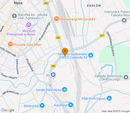 Mapa dojazdu do warsztatu samochodowego w miejscowości Nysa