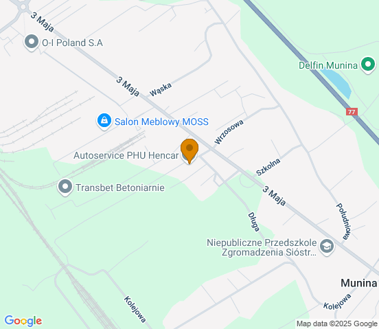 Mapa dojazdu do warsztatu samochodowego w miejscowości Munina