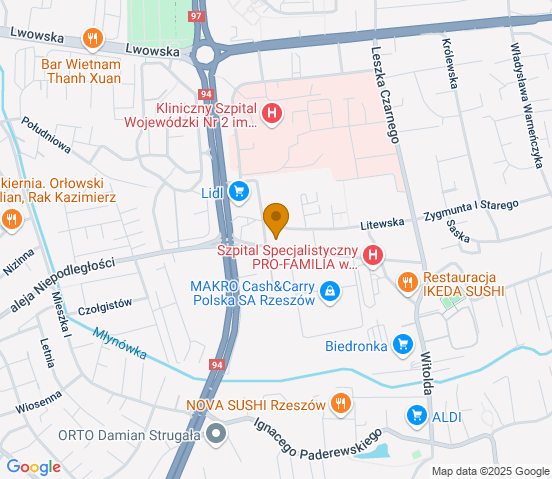 Mapa dojazdu do warsztatu samochodowego w miejscowości Rzeszów