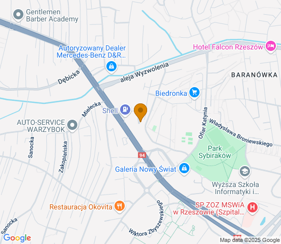 Mapa dojazdu do warsztatu samochodowego w miejscowości Rzeszów