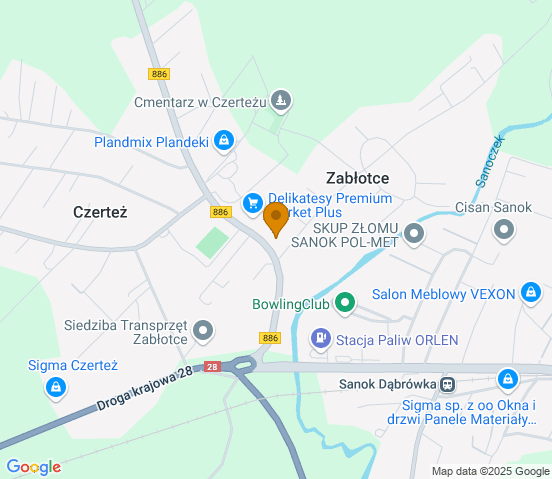 Mapa dojazdu do warsztatu samochodowego w miejscowości Sanok
