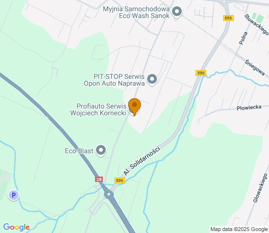 Mapa dojazdu do warsztatu samochodowego w miejscowości Sanok