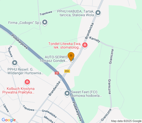 Mapa dojazdu do warsztatu samochodowego w miejscowości Stalowa Wola