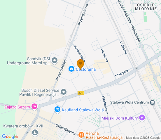 Mapa dojazdu do warsztatu samochodowego w miejscowości Stalowa Wola