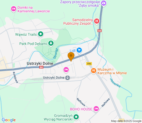 Mapa dojazdu do warsztatu samochodowego w miejscowości Ustrzyki Dolne