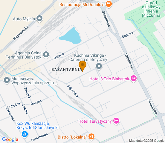 Mapa dojazdu do warsztatu samochodowego w miejscowości Białystok