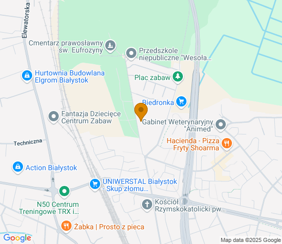 Mapa dojazdu do warsztatu samochodowego w miejscowości Białystok