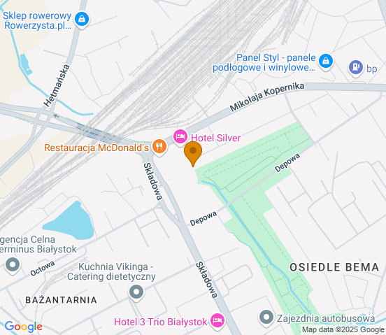 Mapa dojazdu do warsztatu samochodowego w miejscowości Białystok