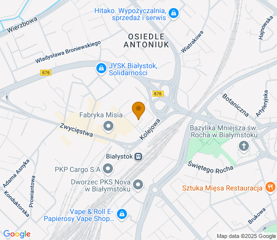 Mapa dojazdu do warsztatu samochodowego w miejscowości Białystok