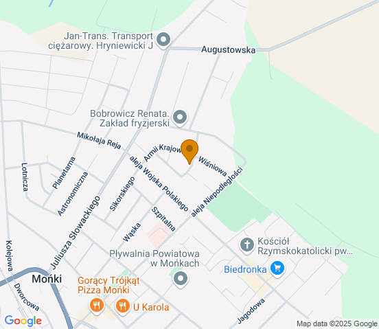 Mapa dojazdu do warsztatu samochodowego w miejscowości Mońki