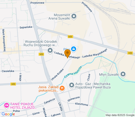 Mapa dojazdu do warsztatu samochodowego w miejscowości Suwałki