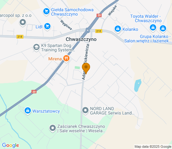 Mapa dojazdu do warsztatu samochodowego w miejscowości Chwaszczyno