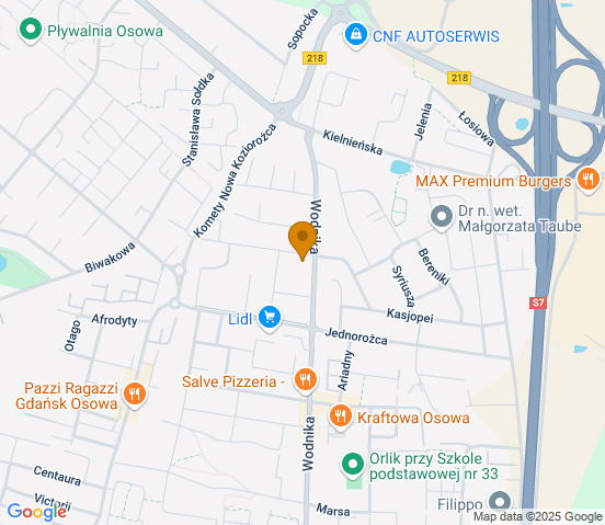 Mapa dojazdu do warsztatu samochodowego w miejscowości Gdańsk