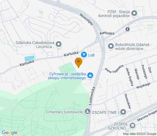 Mapa dojazdu do warsztatu samochodowego w miejscowości Gdańsk