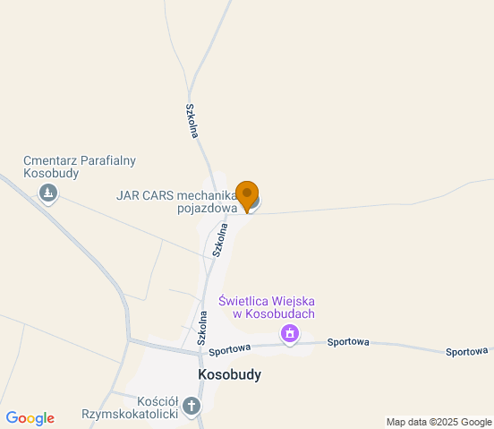 Mapa dojazdu do warsztatu samochodowego w miejscowości Kosobudy