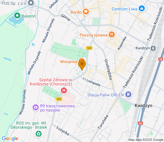 Mapa dojazdu do warsztatu samochodowego w miejscowości Kwidzyn