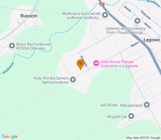 Mapa dojazdu do warsztatu samochodowego w miejscowości Łęgowo