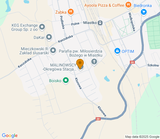 Mapa dojazdu do warsztatu samochodowego w miejscowości Miastko