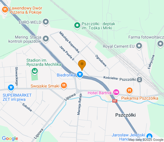 Mapa dojazdu do warsztatu samochodowego w miejscowości Pszczółki
