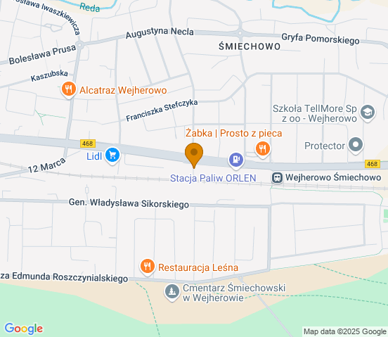 Mapa dojazdu do warsztatu samochodowego w miejscowości Wejherowo