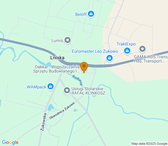 Mapa dojazdu do warsztatu samochodowego w miejscowości Żukowo