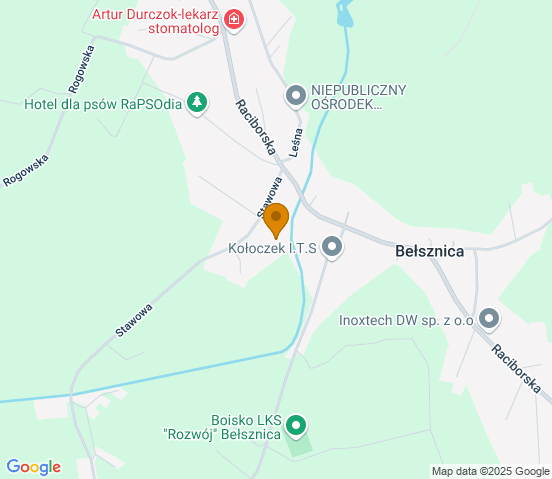 Mapa dojazdu do warsztatu samochodowego w miejscowości Bełsznica