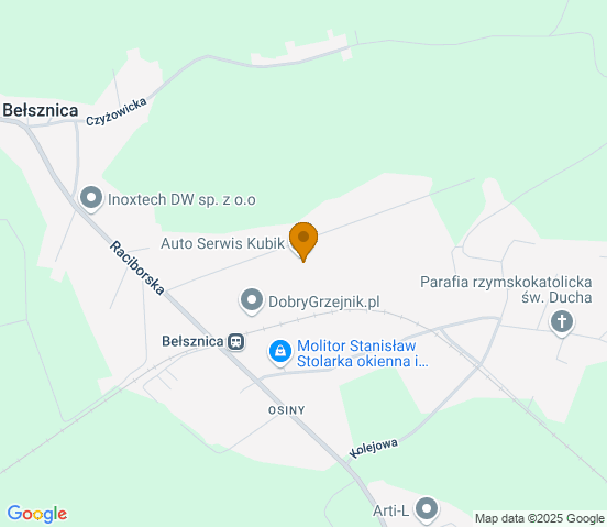 Mapa dojazdu do warsztatu samochodowego w miejscowości Bełsznica