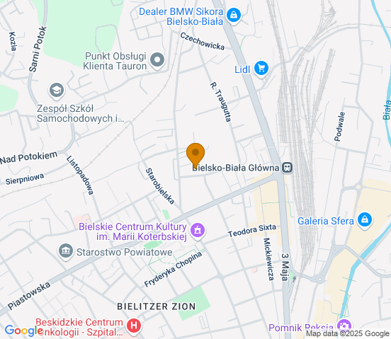 Mapa dojazdu do warsztatu samochodowego w miejscowości Bielsko-Biała