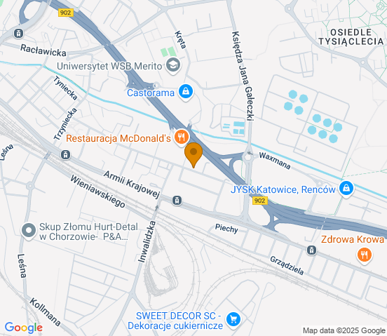 Mapa dojazdu do warsztatu samochodowego w miejscowości Chorzów