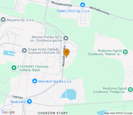 Mapa dojazdu do warsztatu samochodowego w miejscowości Chorzów