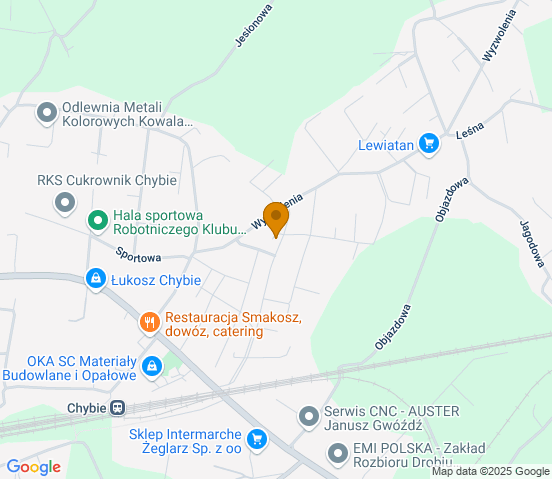 Mapa dojazdu do warsztatu samochodowego w miejscowości Chybie