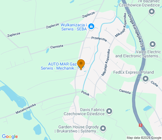 Mapa dojazdu do warsztatu samochodowego w miejscowości Czechowice-Dziedzice