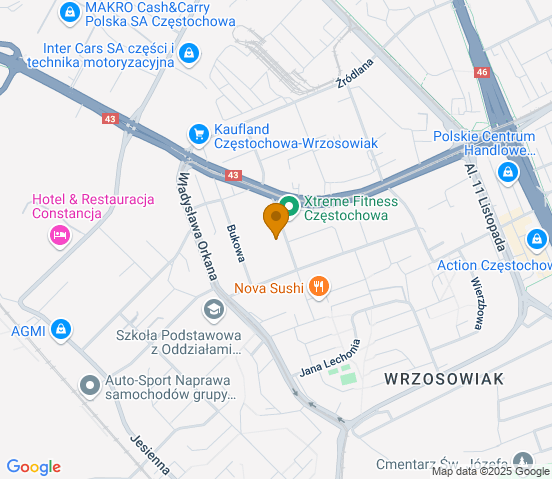 Mapa dojazdu do warsztatu samochodowego w miejscowości Częstochowa