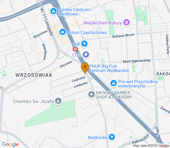 Mapa dojazdu do warsztatu samochodowego w miejscowości Częstochowa