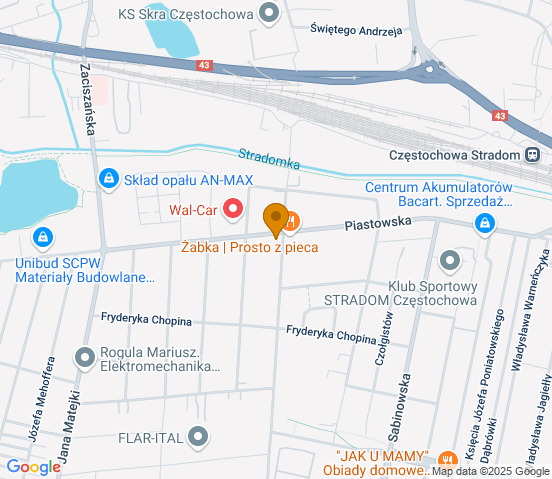Mapa dojazdu do warsztatu samochodowego w miejscowości Częstochowa