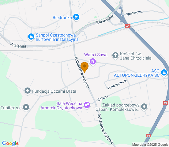 Mapa dojazdu do warsztatu samochodowego w miejscowości Częstochowa