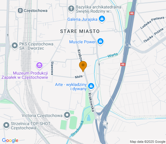 Mapa dojazdu do warsztatu samochodowego w miejscowości Częstochowa
