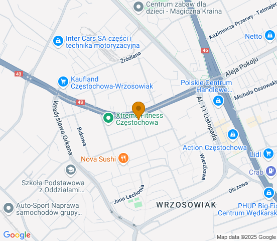 Mapa dojazdu do warsztatu samochodowego w miejscowości Częstochowa