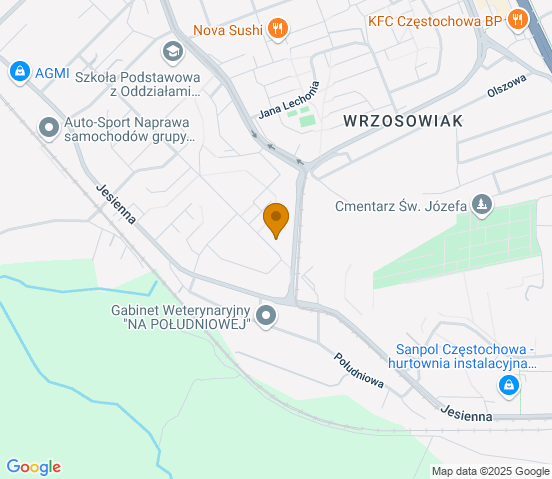 Mapa dojazdu do warsztatu samochodowego w miejscowości Częstochowa