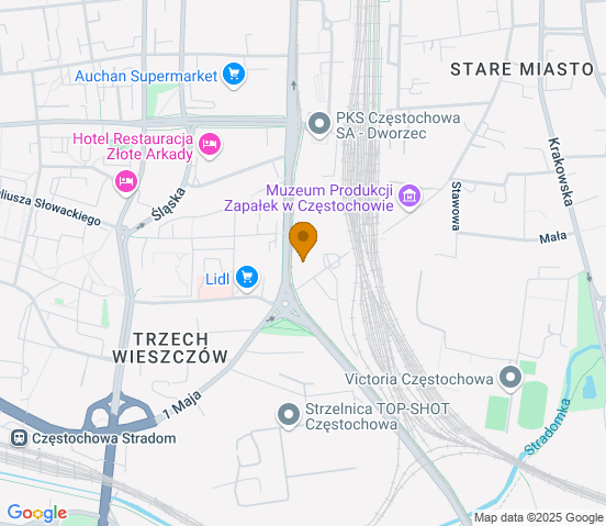 Mapa dojazdu do warsztatu samochodowego w miejscowości Częstochowa