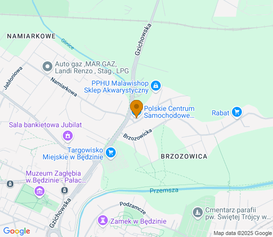 Mapa dojazdu do warsztatu samochodowego w miejscowości Dąbrowa Górnicza