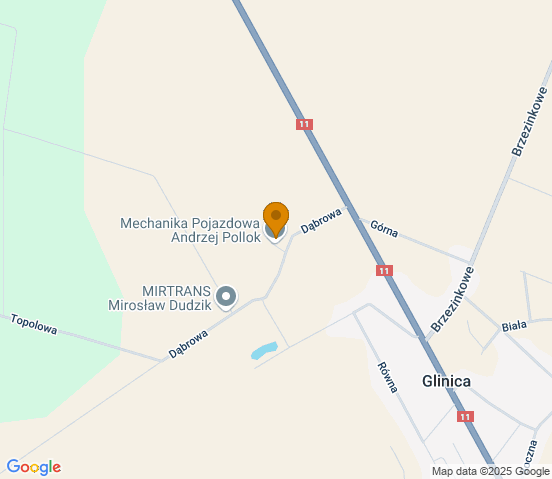 Mapa dojazdu do warsztatu samochodowego w miejscowości Glinica