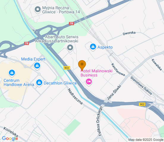 Mapa dojazdu do warsztatu samochodowego w miejscowości Gliwice