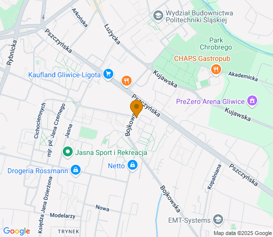 Mapa dojazdu do warsztatu samochodowego w miejscowości Gliwice