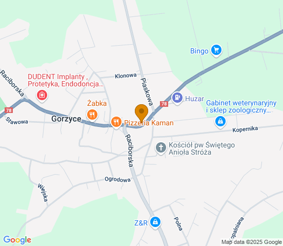 Mapa dojazdu do warsztatu samochodowego w miejscowości Gorzyce