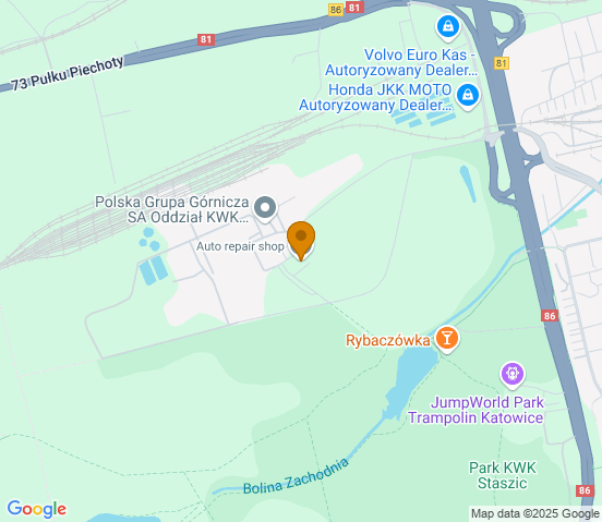 Mapa dojazdu do warsztatu samochodowego w miejscowości Katowice