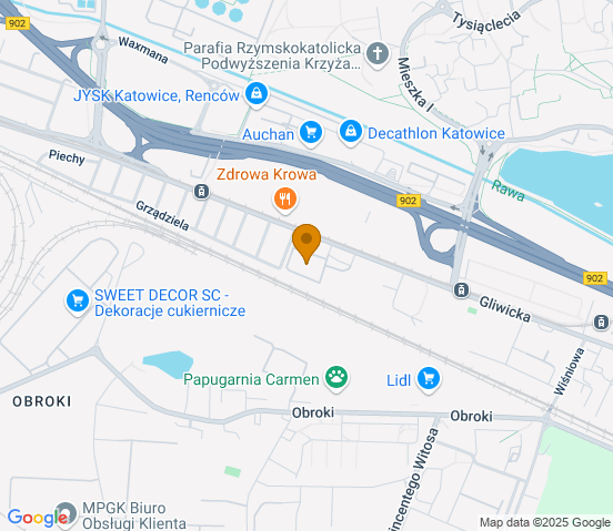 Mapa dojazdu do warsztatu samochodowego w miejscowości Katowice