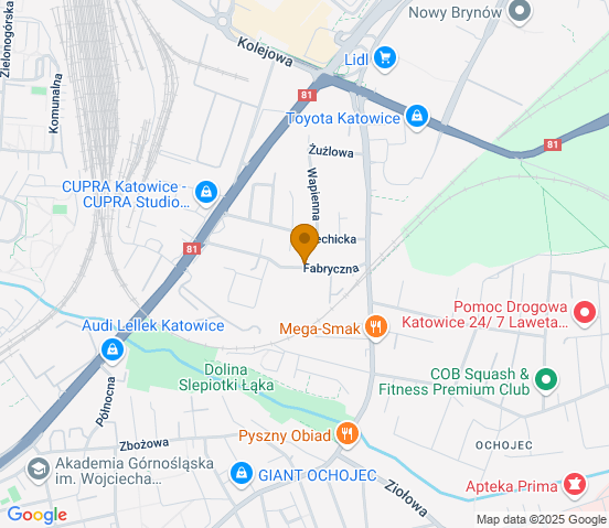 Mapa dojazdu do warsztatu samochodowego w miejscowości Katowice