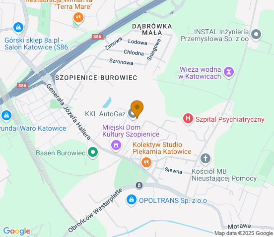 Mapa dojazdu do warsztatu samochodowego w miejscowości Katowice